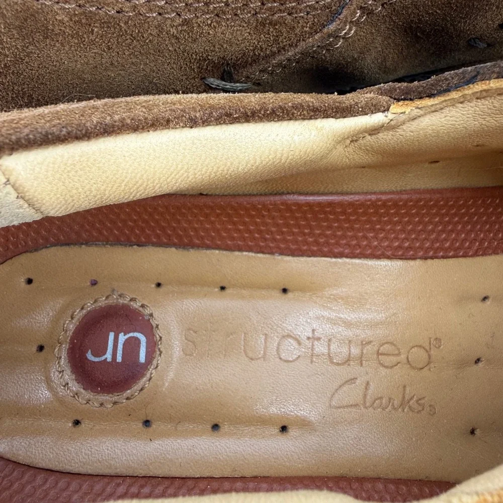 Clarks Womens 9.5M Brown Suede Unstructured Un Loop Loafers Button Slip On 87573